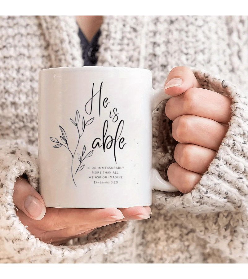 Black Scripture Coffee Mug Bible Verse Christian Gift Inspiration Positive He Is Able - Image 5