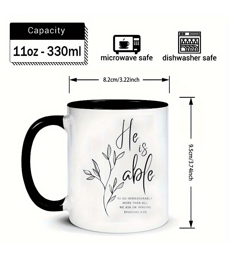 Black Scripture Coffee Mug Bible Verse Christian Gift Inspiration Positive He Is Able - Image 3