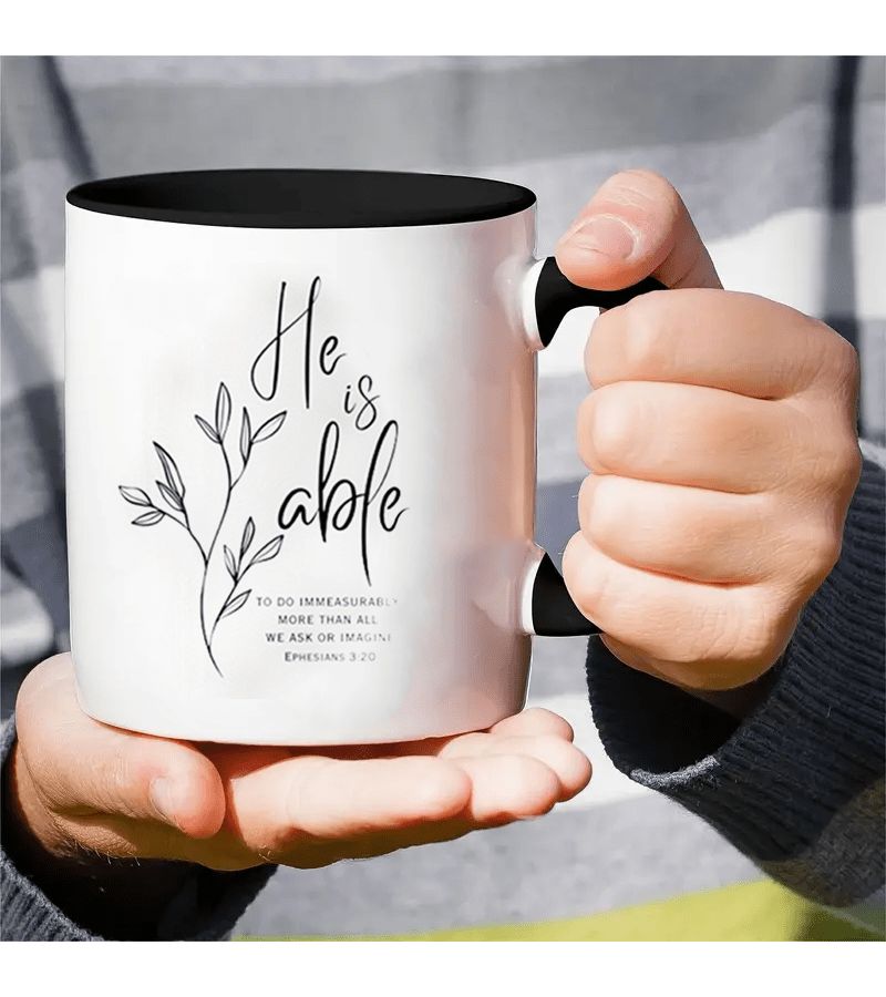 Black Scripture Coffee Mug Bible Verse Christian Gift Inspiration Positive He Is Able - Image 4