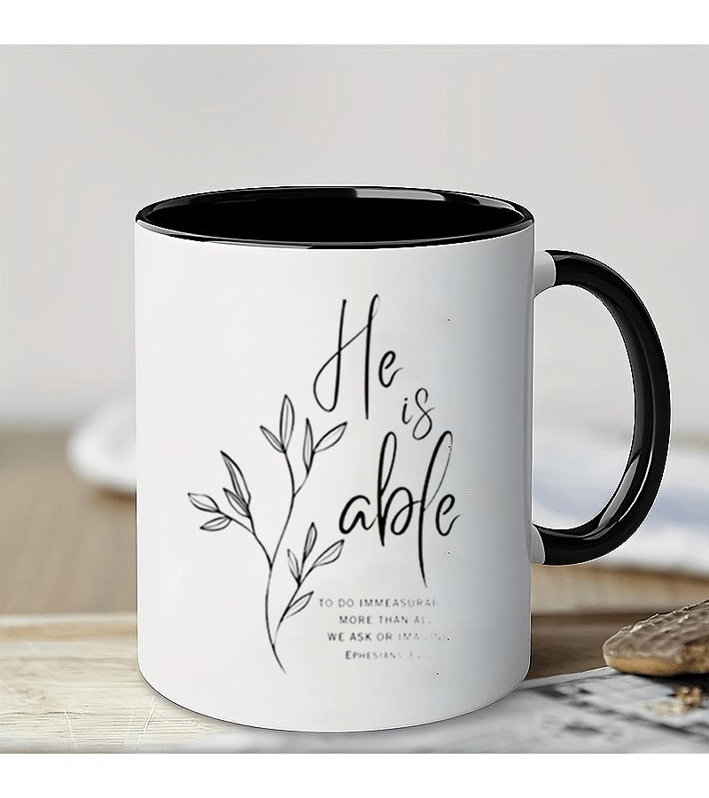 Black Scripture Coffee Mug Bible Verse Christian Gift Inspiration Positive He Is Able - Image 2