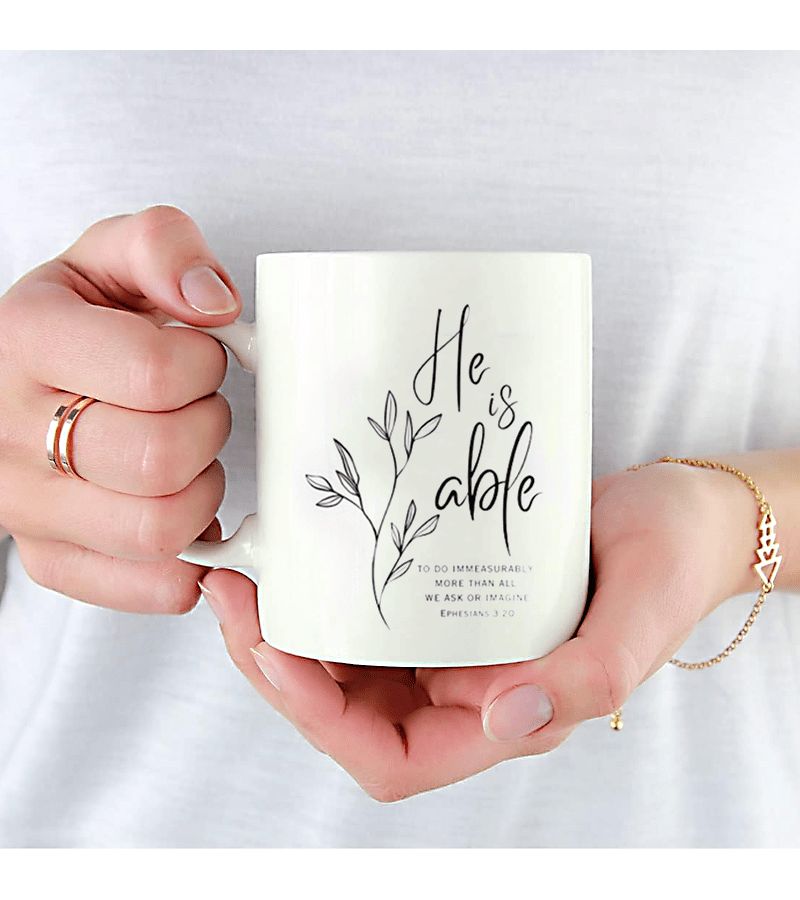 Black Scripture Coffee Mug Bible Verse Christian Gift Inspiration Positive He Is Able - Image 1