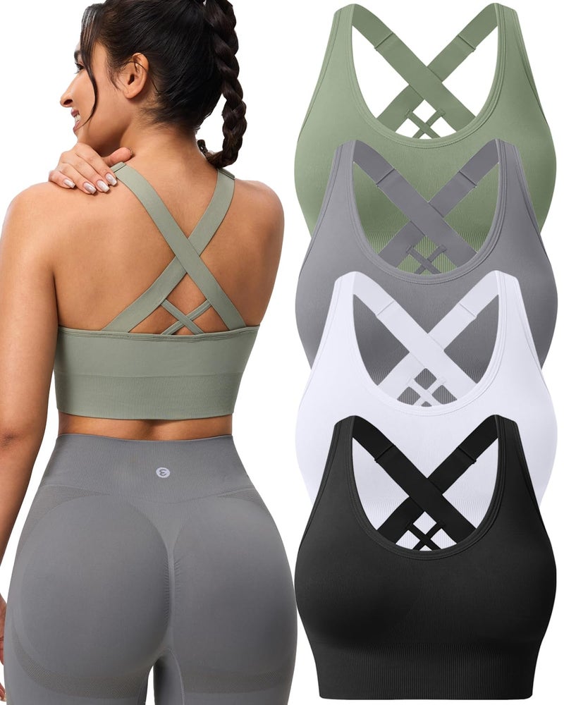 Evercute Sports Bra for Women Padded Medium Support Criss Cross Strappy Bras Seamless High Impact Yoga Exercise Athletic Bras - Image 1