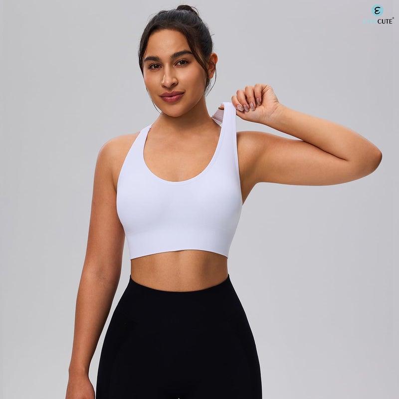 Evercute Sports Bra for Women Padded Medium Support Criss Cross Strappy Bras Seamless High Impact Yoga Exercise Athletic Bras - Image 3