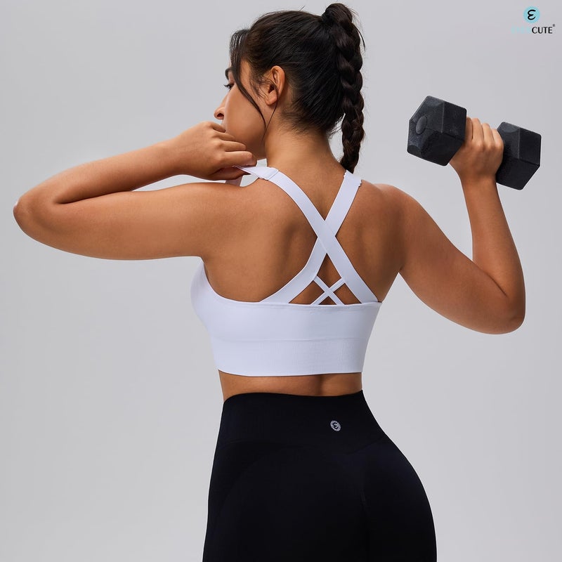 Evercute Sports Bra for Women Padded Medium Support Criss Cross Strappy Bras Seamless High Impact Yoga Exercise Athletic Bras - Image 4