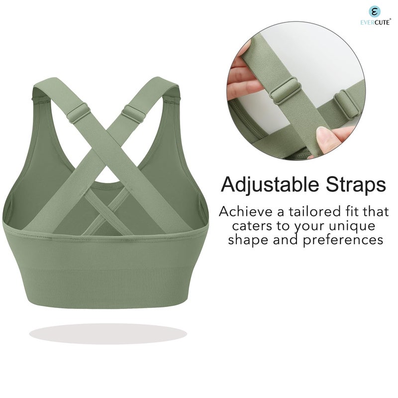 Evercute Sports Bra for Women Padded Medium Support Criss Cross Strappy Bras Seamless High Impact Yoga Exercise Athletic Bras - Image 2