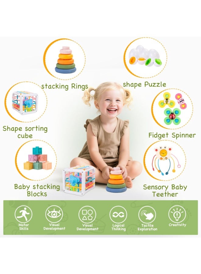 م.ا & ف'س ألعاب أطفال 6 في 1 بعمر 18 شهرًا فأكثر، ألعاب مونتيسوري للأطفال بعمر 18 شهرًا فأكثر، لعبة تسنين للأطفال الرضع، مكعبات قابلة للتكديس، حلقات، صندوق حسّي، فرز، هدية تعليمية حسية للأطفال الصغار بعمر 18 عامًا فأكثر - Image 3