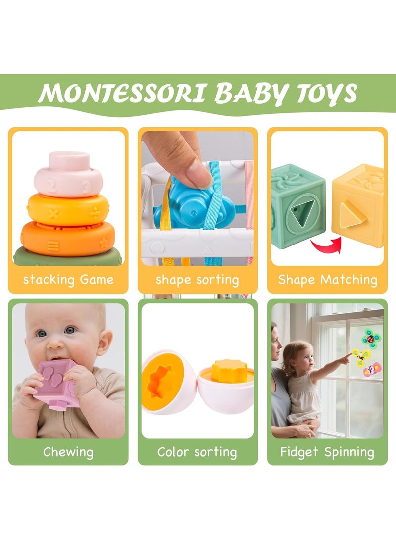 م.ا & ف'س ألعاب أطفال 6 في 1 بعمر 18 شهرًا فأكثر، ألعاب مونتيسوري للأطفال بعمر 18 شهرًا فأكثر، لعبة تسنين للأطفال الرضع، مكعبات قابلة للتكديس، حلقات، صندوق حسّي، فرز، هدية تعليمية حسية للأطفال الصغار بعمر 18 عامًا فأكثر - Image 4