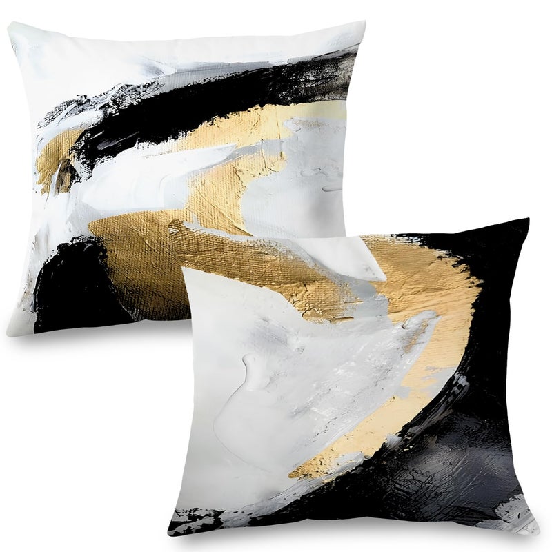 Supwhd Abstract Black White and Gold Pillow Covers 18x18 Set of 2 - Modern Pillow Covers  Modern Home Decor  Black and Gold Decorative Pillows for Couch Living Room Bedroom - Image 1