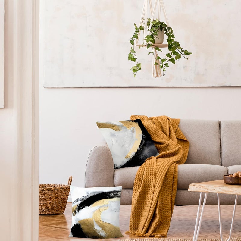 Supwhd Abstract Black White and Gold Pillow Covers 18x18 Set of 2 - Modern Pillow Covers  Modern Home Decor  Black and Gold Decorative Pillows for Couch Living Room Bedroom - Image 4