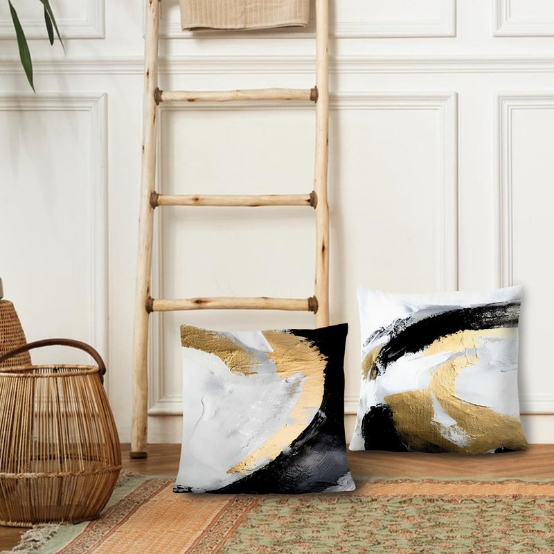 Supwhd Abstract Black White and Gold Pillow Covers 18x18 Set of 2 - Modern Pillow Covers  Modern Home Decor  Black and Gold Decorative Pillows for Couch Living Room Bedroom - Image 3