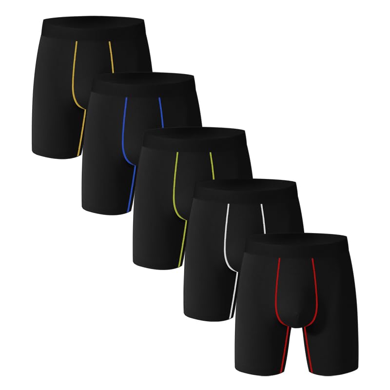 BIRDDIE 5 Pack Men's Boxer Briefs, Long Leg & Regular Leg, Soft, Breathable, Quick-Dry Underwear for Men Black - Image 1