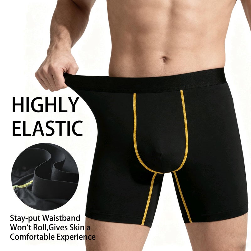 BIRDDIE 5 Pack Men's Boxer Briefs, Long Leg & Regular Leg, Soft, Breathable, Quick-Dry Underwear for Men Black - Image 3