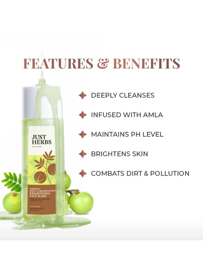 Just Herbs Brightening Face Wash with Vitamin C Amla & Liquorice Root for Men & Women | Hydrates Skin, Reduces Hyperpigmentation & Maintains pH Level | Suits All Skin Types- 50 gm  - Image 2