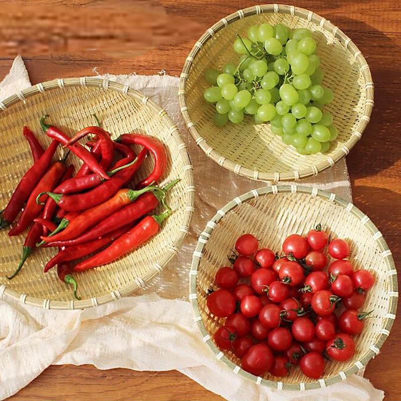 Cedilis 3 Pack Bamboo Basket Tray, Wicker Bread Basket, 100% Natural Handmade Woven Fruit Basket, U Shape Holder Flat Shallow Vegetables Serving Basket, Stackable, 10Inch, 11Inch, 12Inch - Image 5