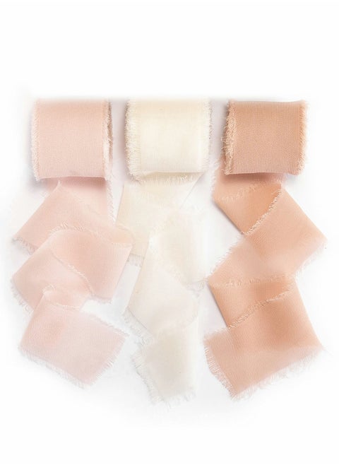Handmade Fringe Chiffon Ribbon, 3 Rolls 4cm x 5 Yard(4.5m) Silk-Like Ribbon Cream Orange Ribbons Set for Wedding Invitations, Bridal Bouquets, Gifts Wrapping, DIY Crafts