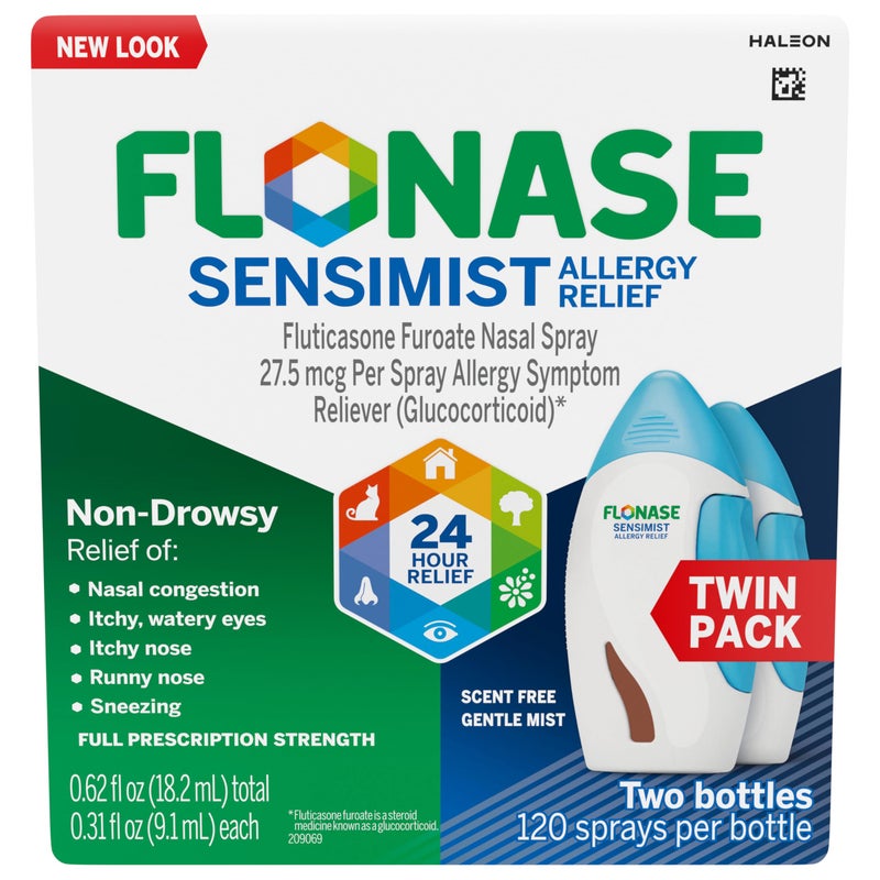 Flonase Sensimist Allergy Relief Nasal Spray for Non-Drowsy, 24-Hour Multi-Symptom Allergy Relief â€“ 120 Sprays (Pack of 2) - Image 1