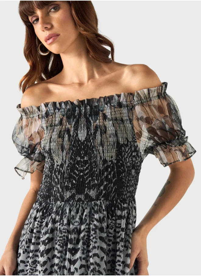2Xtremz All-Over Print Off Shoulder Dress