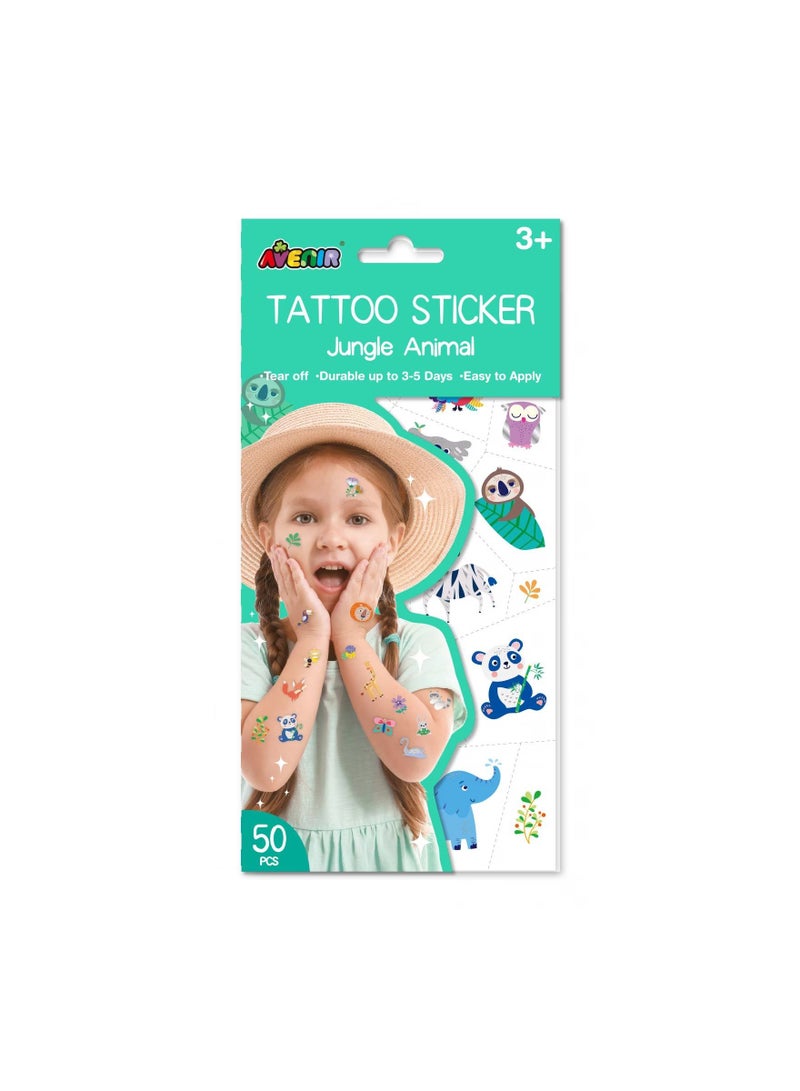 Avenir Avenir Tattoo Sticker - Jungle Animal Series | 50pc Set of Temporary Tattoos - High-Quality Water-Based Ink - Safe and Easy to Apply and Remove - Lasts 3-5 Days for Kids 3+ - Image 1