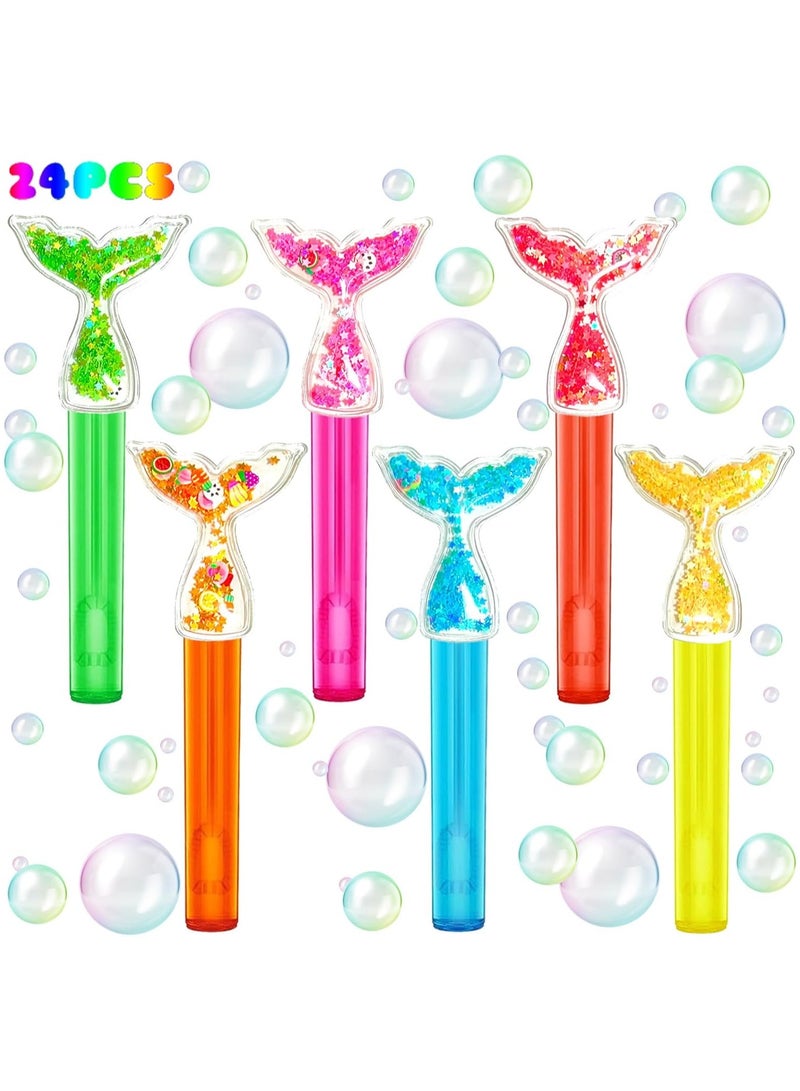 SYOSI 24Pcs Party Bubbles Mermaid Mini Bubbles Party Favors Glitter Mermaid Tail Bubble Wands Cute Mermaid Bubble Wand Classroom Prizes Goodie Bag Stuffers Gift - Image 1