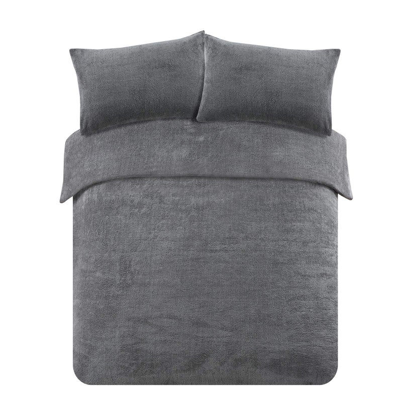Brentfords Charcoal Grey King Size Duvet Cover Sets Fleece Christmas Bedding King Bed Teddy Fleece Duvet Set King Size with Pillowcases Ultra Soft Fluffy Warm Thermal Bedding