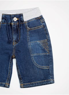 Web Denim Web Denim Elastic Waistband With Drawstring Yellow Printed Cotton Denim Shorts Comfortable Textured Regular Boy's Shorts Stylish Shorts  - Image 3