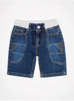 Web Denim Web Denim Elastic Waistband With Drawstring Yellow Printed Cotton Denim Shorts Comfortable Textured Regular Boy's Shorts Stylish Shorts  - Image 1