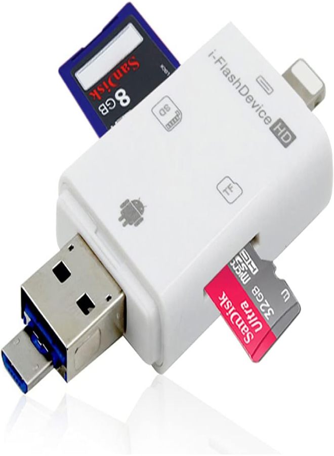 4-in-1 Micro SD card reader, memory card camera reader adapter for iPhone/Pad/Android/Mac/PC/MacBook Pro with Micro USB/Type C/USB 3.0 connector - Image 1