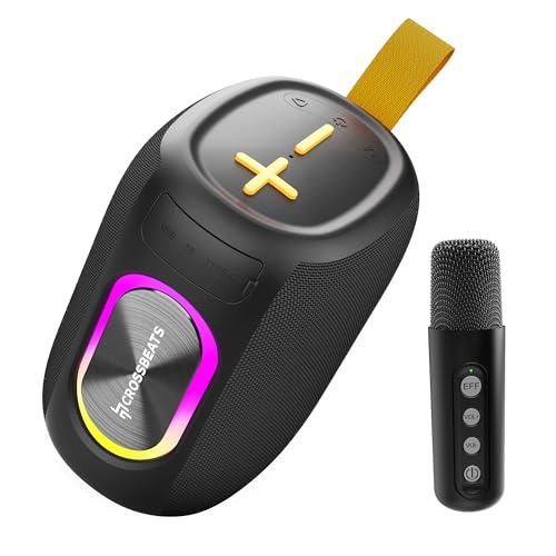 CrossBeats Jam Box 20W Karaoke mic with Speaker,Portable Bluetooth Party Speaker with Wireless mic, RGB Lights,12H Playtime, Deep Bass, IPX5 Waterproof, USB/SD Card, Home Singing Audio Device(Black) - Image 1