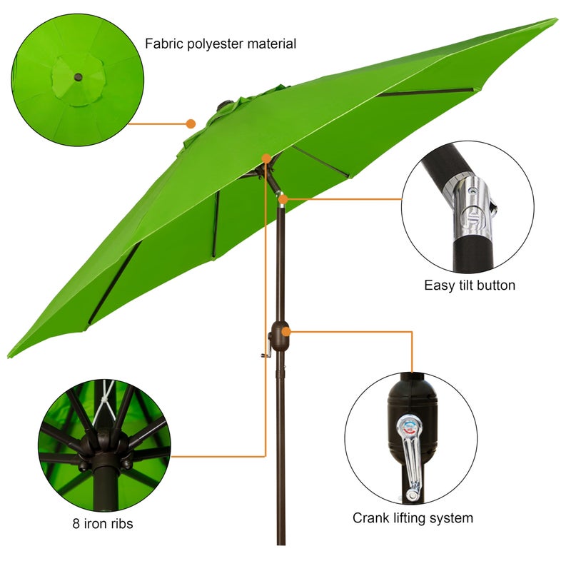 Blissun 9' Outdoor Patio Umbrella, Outdoor Table Umbrella, Yard Umbrella, Market Umbrella with 8 Sturdy Ribs, Push Button Tilt and Crank (Lime) - Image 2