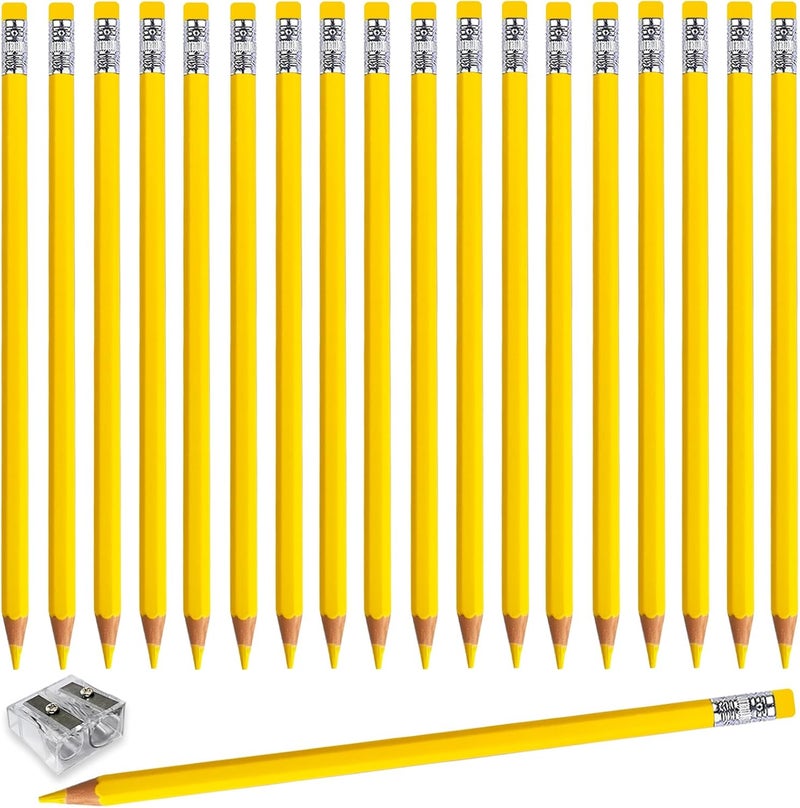 Adhere 25pcs Erasable colored pencils Pre-Sharpened #2 HB,for Checking Tests Grading Map Coloring, Writing Drawing,school Correcting,editing Office Favors,with a Free sharpener. (Yellow) - Image 1