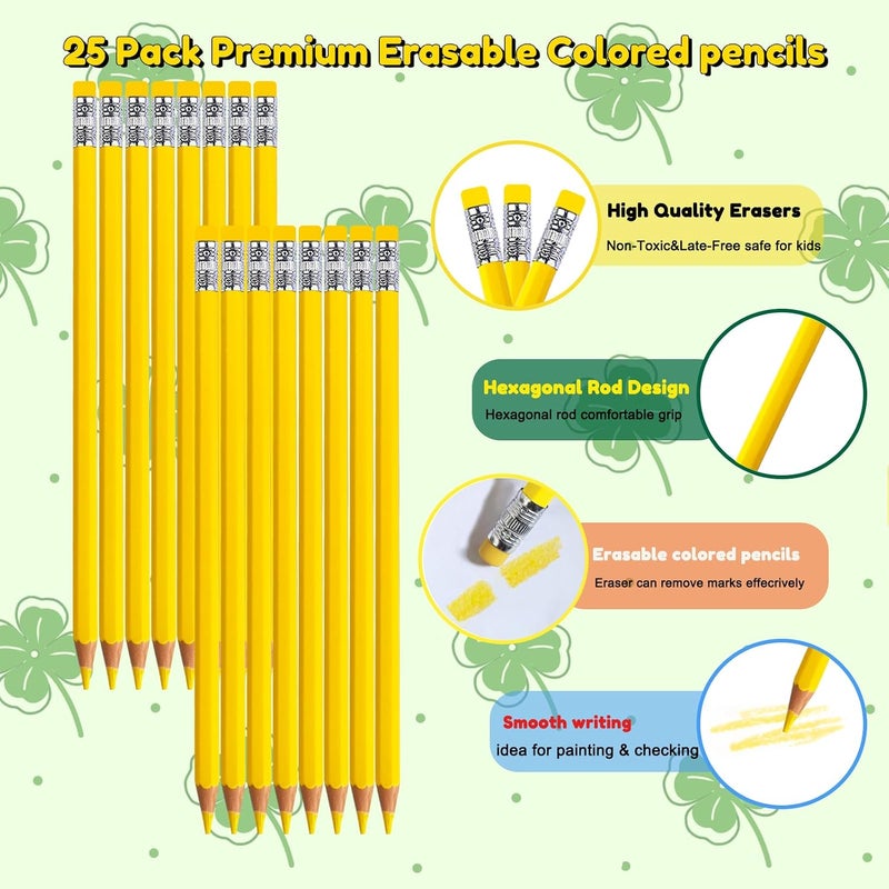 Adhere 25pcs Erasable colored pencils Pre-Sharpened #2 HB,for Checking Tests Grading Map Coloring, Writing Drawing,school Correcting,editing Office Favors,with a Free sharpener. (Yellow) - Image 3