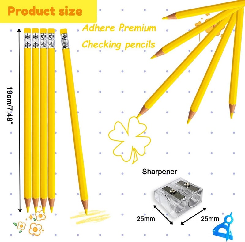 Adhere 25pcs Erasable colored pencils Pre-Sharpened #2 HB,for Checking Tests Grading Map Coloring, Writing Drawing,school Correcting,editing Office Favors,with a Free sharpener. (Yellow) - Image 2