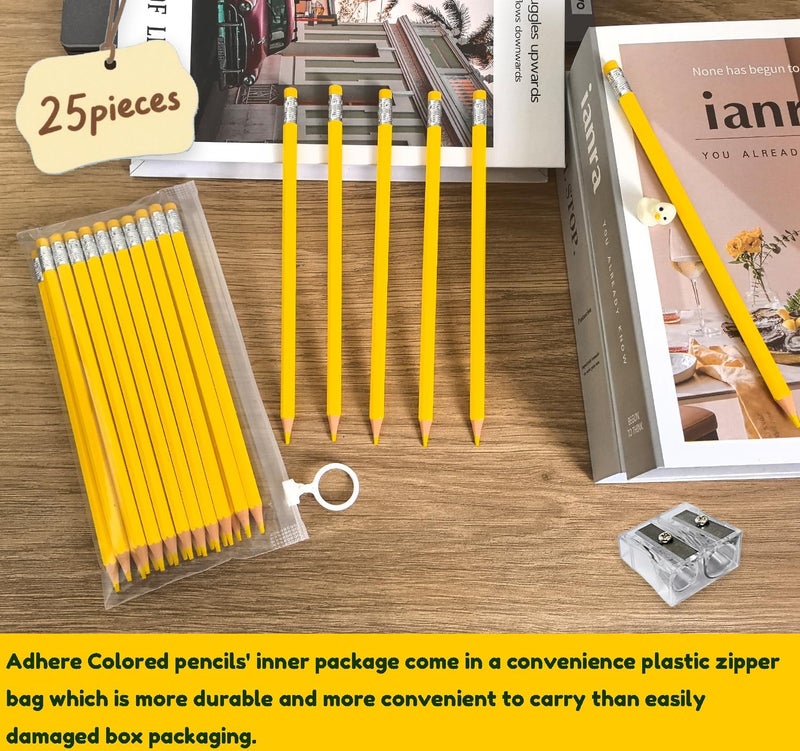 Adhere 25pcs Erasable colored pencils Pre-Sharpened #2 HB,for Checking Tests Grading Map Coloring, Writing Drawing,school Correcting,editing Office Favors,with a Free sharpener. (Yellow) - Image 4