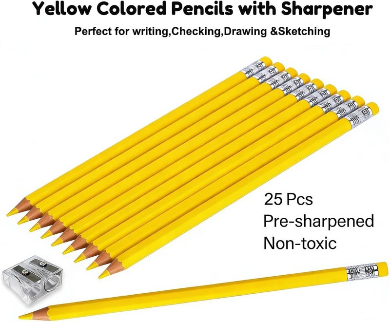 Adhere 25pcs Erasable colored pencils Pre-Sharpened #2 HB,for Checking Tests Grading Map Coloring, Writing Drawing,school Correcting,editing Office Favors,with a Free sharpener. (Yellow) - Image 5