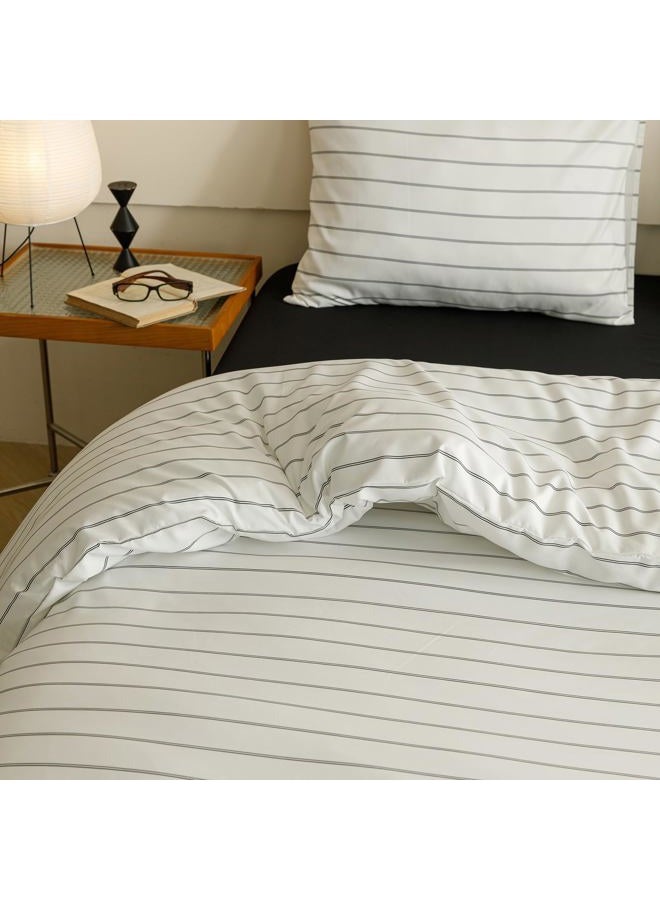 CLOTHKNOW Striped King Size Comforter Set White Black Bedding Comforter Sets Farmhouse Black Stripes Comforter with 2 x Pillow Cases - Image 3