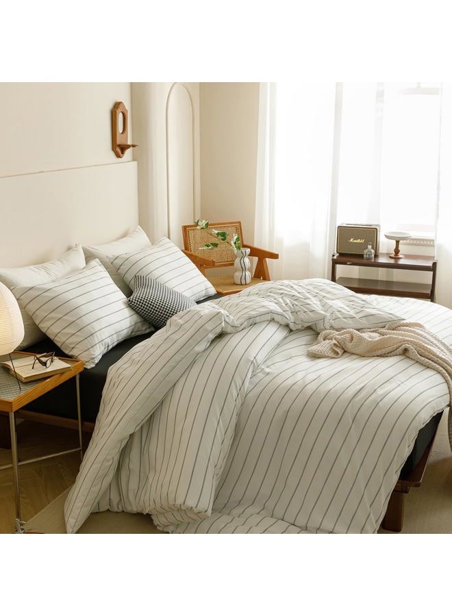CLOTHKNOW Striped King Size Comforter Set White Black Bedding Comforter Sets Farmhouse Black Stripes Comforter with 2 x Pillow Cases - Image 4