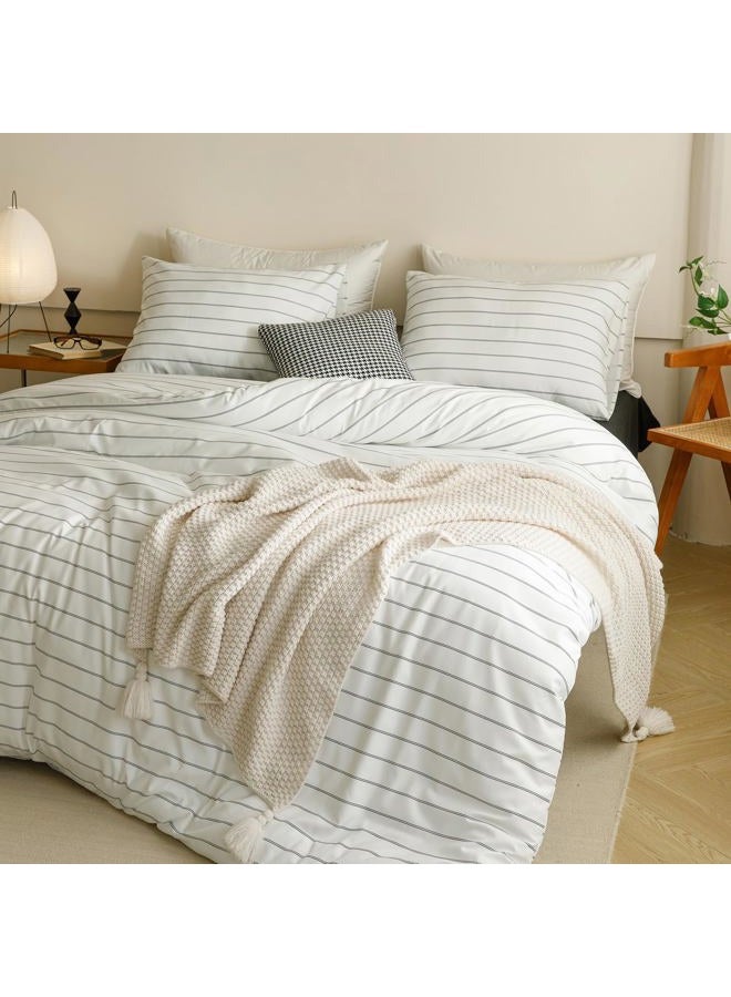 CLOTHKNOW Striped King Size Comforter Set White Black Bedding Comforter Sets Farmhouse Black Stripes Comforter with 2 x Pillow Cases - Image 2