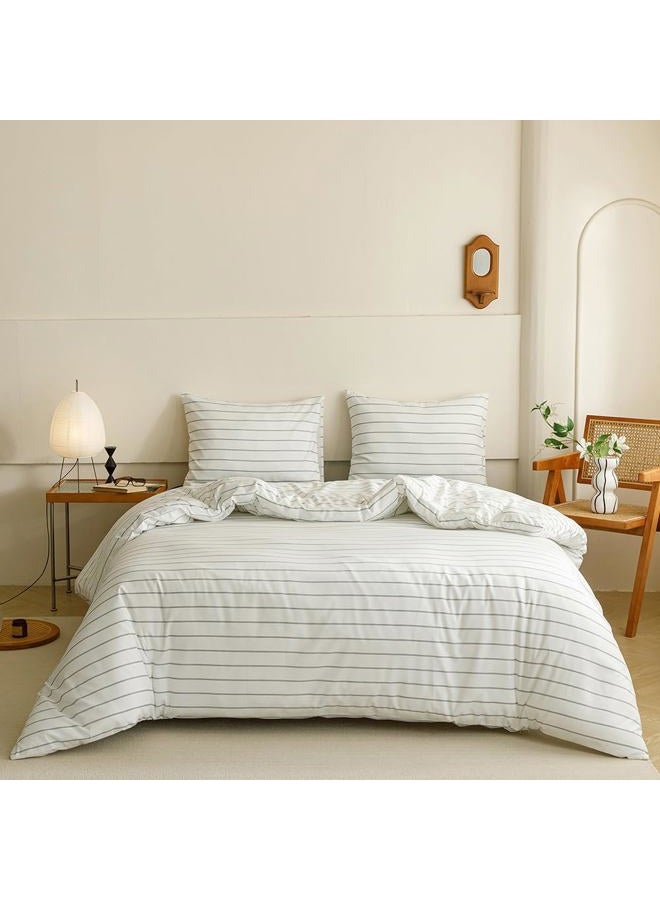 CLOTHKNOW Striped King Size Comforter Set White Black Bedding Comforter Sets Farmhouse Black Stripes Comforter with 2 x Pillow Cases - Image 1