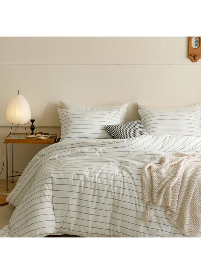 CLOTHKNOW Striped King Size Comforter Set White Black Bedding Comforter Sets Farmhouse Black Stripes Comforter with 2 x Pillow Cases - Image 5