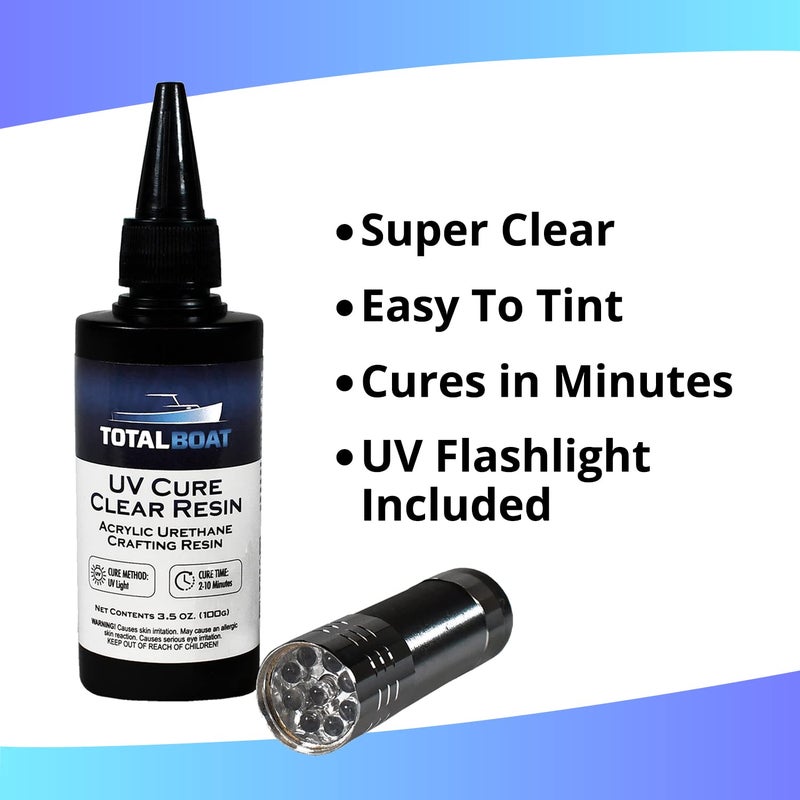 TotalBoat 200g UV Cure Clear Acrylic Resin Kit with UV Flashlight for DIY Jewelry Making, Crafts, and Protective Coatings - Image 2
