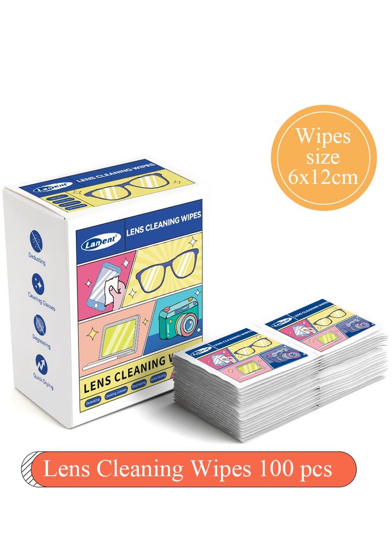 100Pcs Disposable Eyeglass Cleaning Wipes - Portable Anti-Fog Lens Wipes for Glasses, Cameras, Cell Phones  More - Individually Wrapped for On-The-Go Use - Image 1