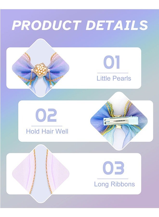 Long Tail Colorful Ribbon Bows Hair Clips, Princess Metal Alligator Clips Hair Accessories for Girls, Bow Hair Dress Up Accessories for Birthday Party Show(Blue) - Image 3
