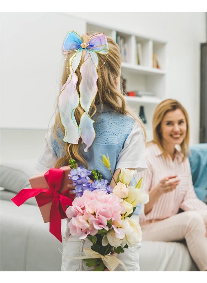 Long Tail Colorful Ribbon Bows Hair Clips, Princess Metal Alligator Clips Hair Accessories for Girls, Bow Hair Dress Up Accessories for Birthday Party Show(Blue) - Image 5