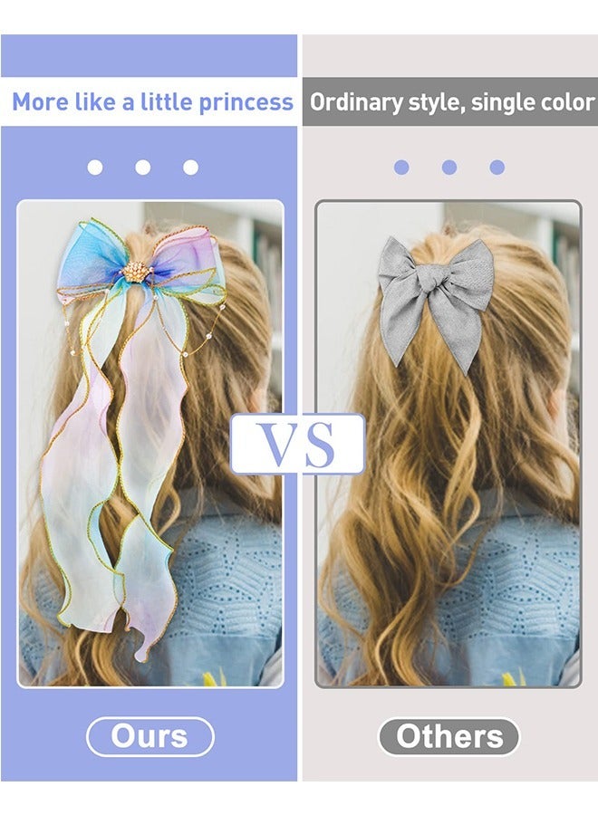 Long Tail Colorful Ribbon Bows Hair Clips, Princess Metal Alligator Clips Hair Accessories for Girls, Bow Hair Dress Up Accessories for Birthday Party Show(Blue) - Image 4