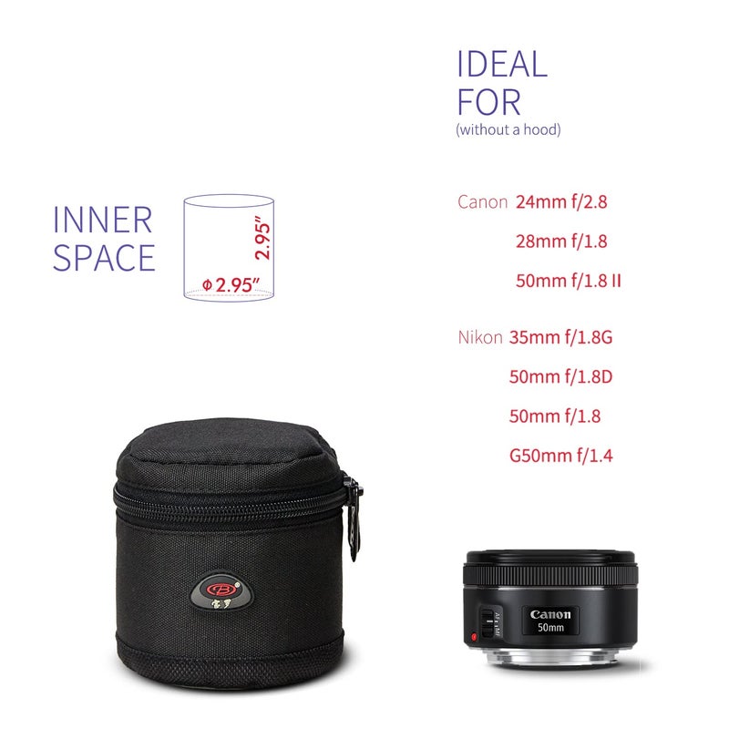 Bpaull Camera Lens Case Dslr Camera Lens Bag Fits For Canon Ef 28Mm F1.8 Ef 24Mm F 2.8Ef 50Mm F 1.8? Nikon 35Mm F1.8G 50Mm F 1.8D 50Mm F1.8 G50Mm F 1.4 And Other Camera Lens - Image 2