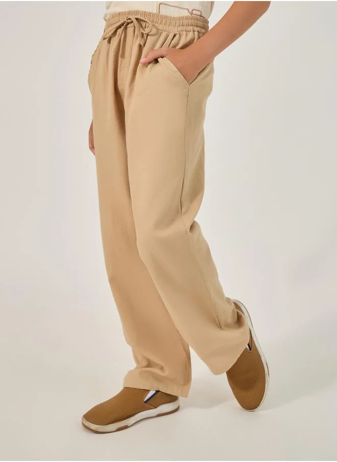 ستايلي Styli Relaxed Fit Linen Pants with Drawstring