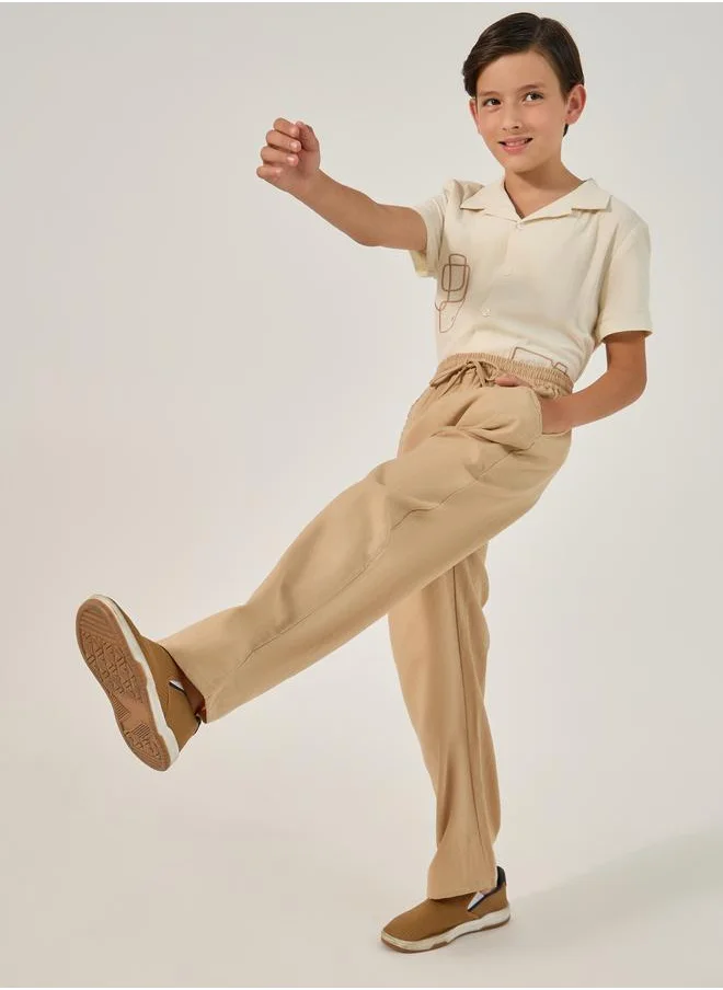 ستايلي Styli Relaxed Fit Linen Pants with Drawstring