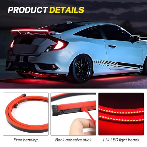 Hbxdeco LED Brake Strip Light for Car, 35 Inch Car LED Third Brake Light Strip Bar, 114 LEDs DC12V High Mount Stop Brake Light Bar, Universal Vehicle Flexible 3rd Brake Light Strip - Image 4