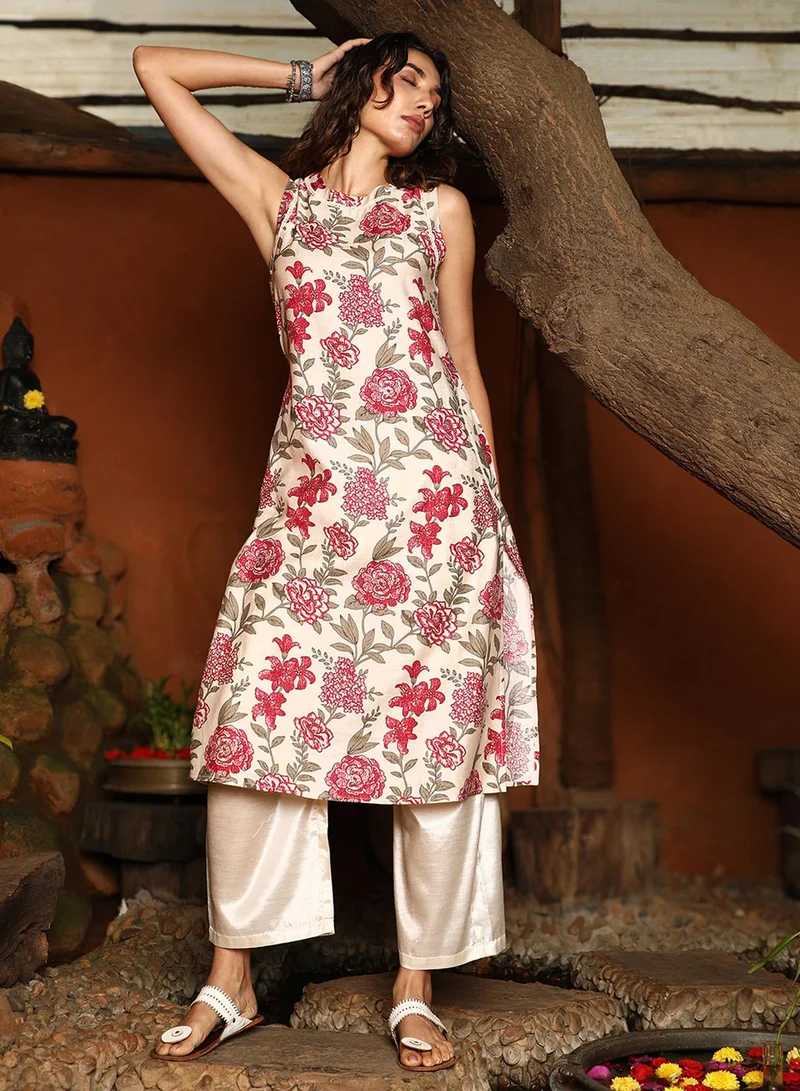 Qissa  Women's Crimson Red Botanical Vine Kurta Set for Women | Best Price UAE