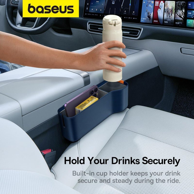 Baseus Car Seat Organizers Storage Box Console Car Organizer Side Pocket with Cup Holder for phones, Wallets, Keys, Passenger & Driver Side (Blue) - Image 5